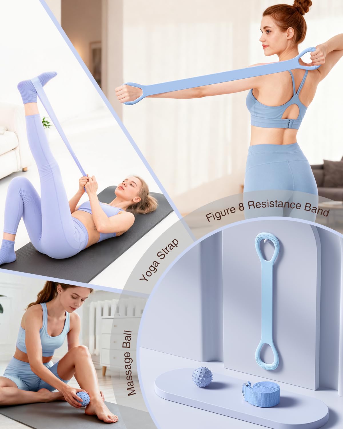 Pilates kit for Women Home Workout, Pilates Equipment Ring and Ball Set with 3 Fabric Resistance Bands, Massage Ball, Pilates Starter Kit for Strength, Toning, Including Workout Guide