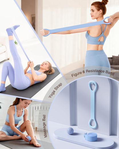 Pilates kit for Women Home Workout, Pilates Equipment Ring and Ball Set with 3 Fabric Resistance Bands, Massage Ball, Pilates Starter Kit for Strength, Toning, Including Workout Guide