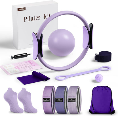 Pilates kit for Women Home Workout, Pilates Equipment Ring and Ball Set with 3 Fabric Resistance Bands, Massage Ball, Pilates Starter Kit for Strength, Toning, Including Workout Guide