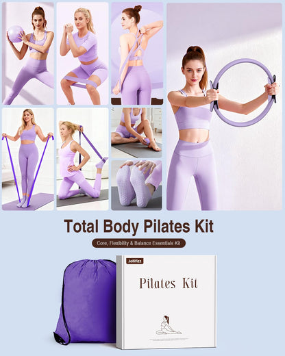 Pilates kit for Women Home Workout, Pilates Equipment Ring and Ball Set with 3 Fabric Resistance Bands, Massage Ball, Pilates Starter Kit for Strength, Toning, Including Workout Guide