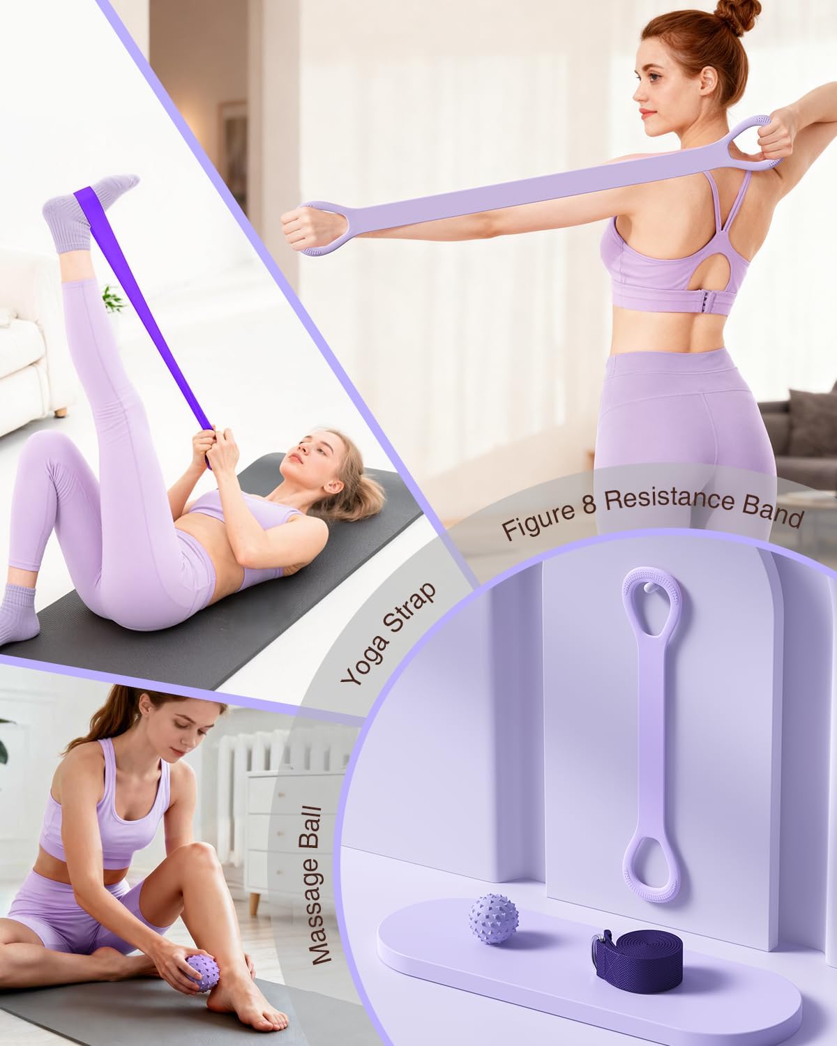 Pilates kit for Women Home Workout, Pilates Equipment Ring and Ball Set with 3 Fabric Resistance Bands, Massage Ball, Pilates Starter Kit for Strength, Toning, Including Workout Guide