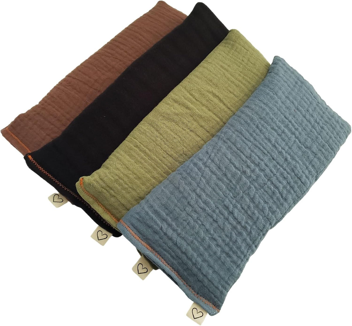 Unscented Eye Pillows (Pack of 4) - Soft Cotton Gauze Filled with Flax Seed Weighted for Yoga Meditation Headache Relief Relaxation Massage Bulk - Black Pink Blue Green