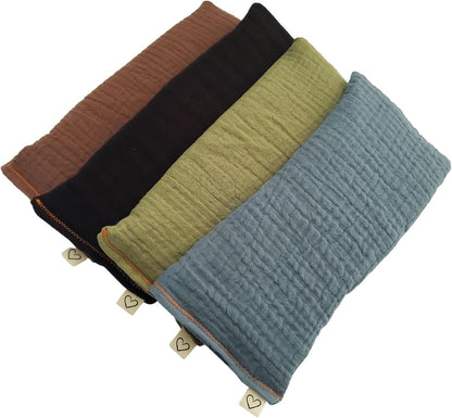 Unscented Eye Pillows (Pack of 4) - Soft Cotton Gauze Filled with Flax Seed Weighted for Yoga Meditation Headache Relief Relaxation Massage Bulk - Black Pink Blue Green