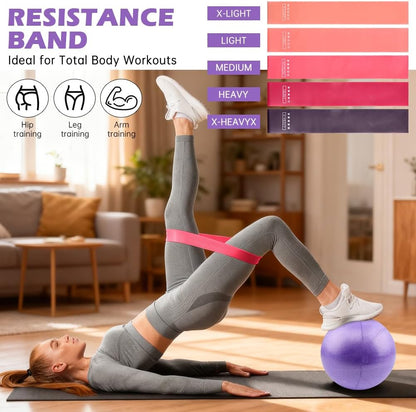 Pilates Equipment Kit for Home Workout, Pilates Ring and Ball Set with 5 Resistance Bands, mag-ic Circle Compact Toning Fitness Essentials Starter Set Accessories, Core Sliders, Socks, Bag