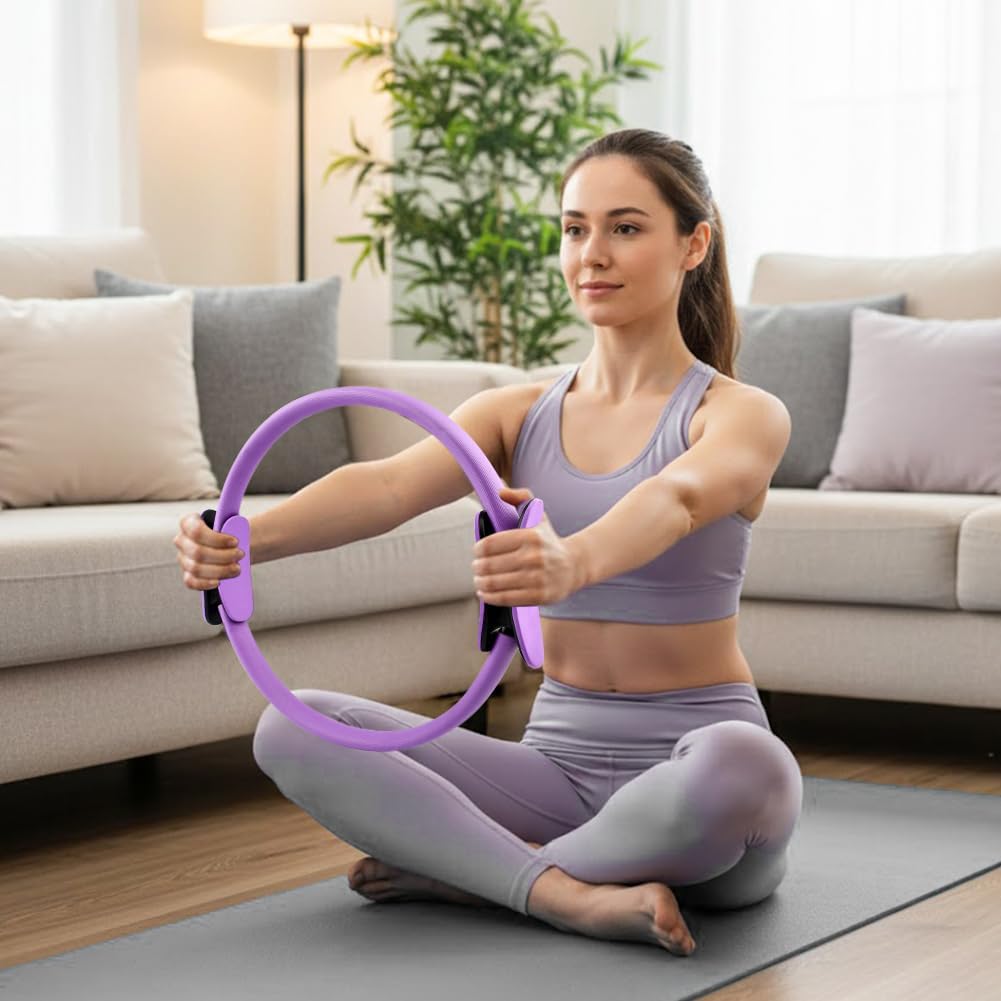 Pilates Equipment Kit for Home Workout, Pilates Ring and Ball Set with 5 Resistance Bands, mag-ic Circle Compact Toning Fitness Essentials Starter Set Accessories, Core Sliders, Socks, Bag