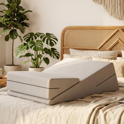 Micro-Velvet Slant Combo 12” & 7” Height - Firm Density Bed Wedge Set for Back and Knee Support