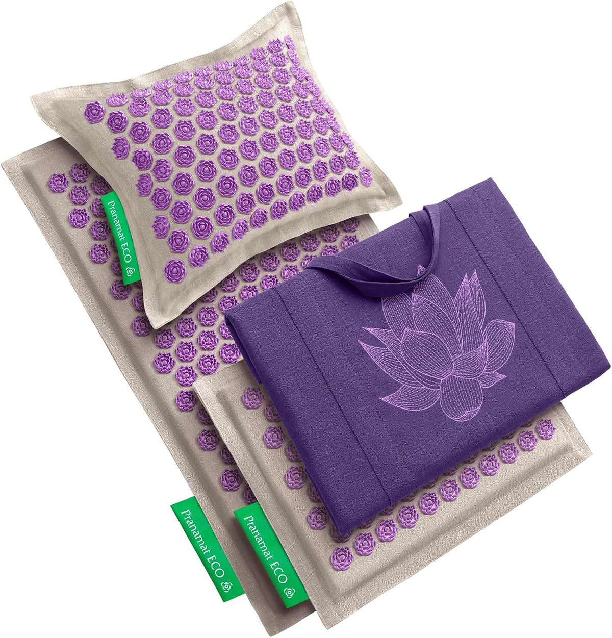 Acupressure Large & Small Mat with Pillow and Bag Set, Premium Acupressure Therapy for Pain Relief and Relaxation, Handcrafted in Europe with Sustainable and Natural Materials (Obsidian)