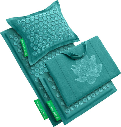 Acupressure Large & Small Mat with Pillow and Bag Set, Premium Acupressure Therapy for Pain Relief and Relaxation, Handcrafted in Europe with Sustainable and Natural Materials (Obsidian)