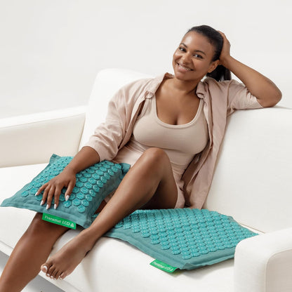 Acupressure Large & Small Mat with Pillow and Bag Set, Premium Acupressure Therapy for Pain Relief and Relaxation, Handcrafted in Europe with Sustainable and Natural Materials (Obsidian)