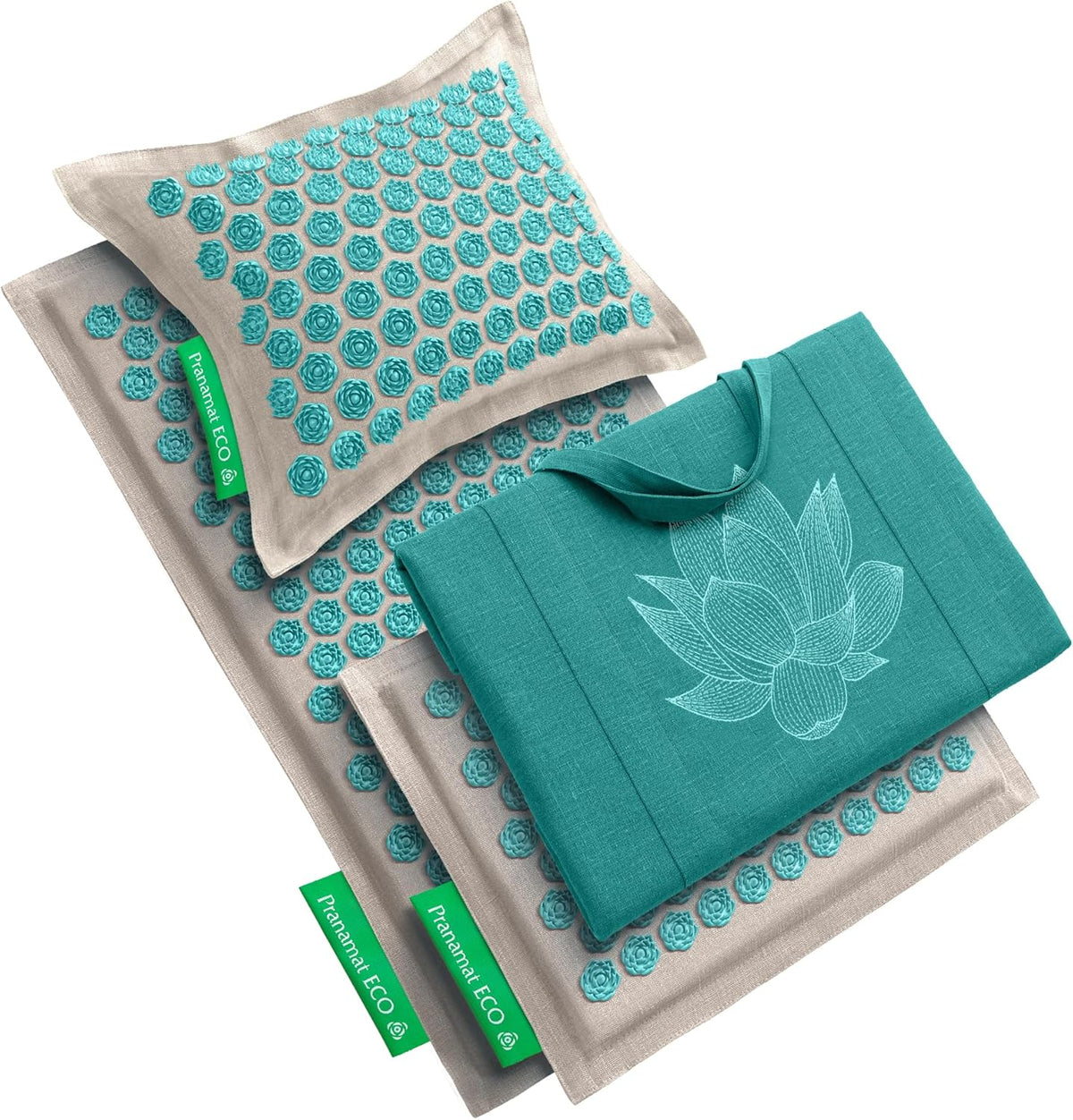 Acupressure Large & Small Mat with Pillow and Bag Set, Premium Acupressure Therapy for Pain Relief and Relaxation, Handcrafted in Europe with Sustainable and Natural Materials (Obsidian)