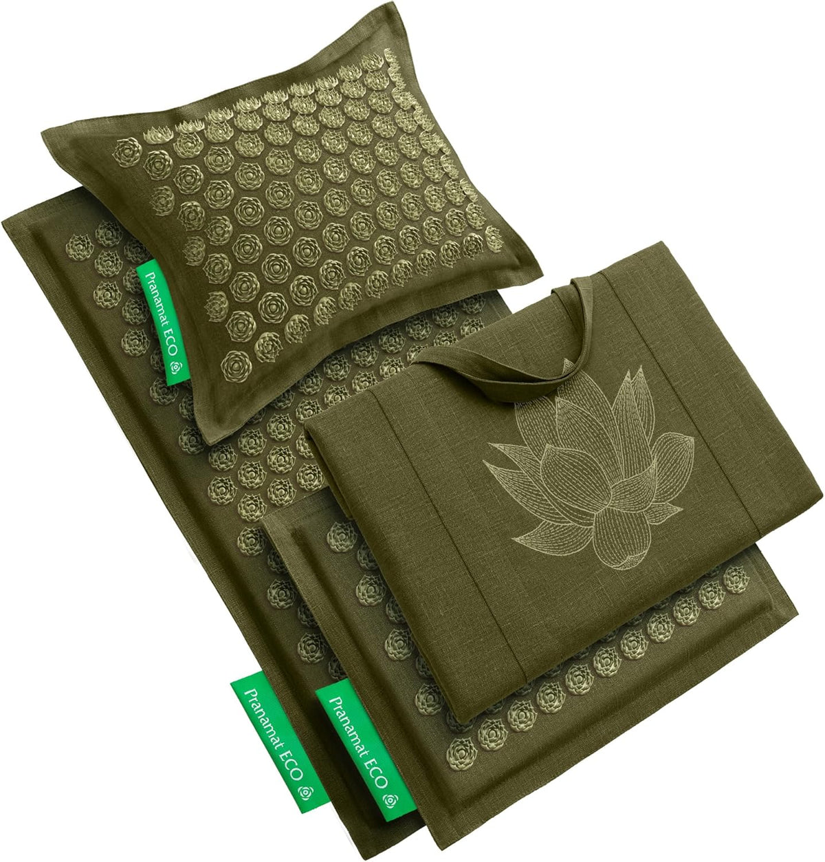 Acupressure Large & Small Mat with Pillow and Bag Set, Premium Acupressure Therapy for Pain Relief and Relaxation, Handcrafted in Europe with Sustainable and Natural Materials (Obsidian)