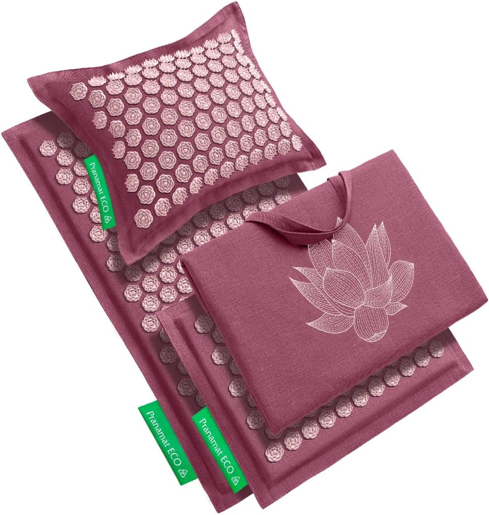 Acupressure Large & Small Mat with Pillow and Bag Set, Premium Acupressure Therapy for Pain Relief and Relaxation, Handcrafted in Europe with Sustainable and Natural Materials (Obsidian)