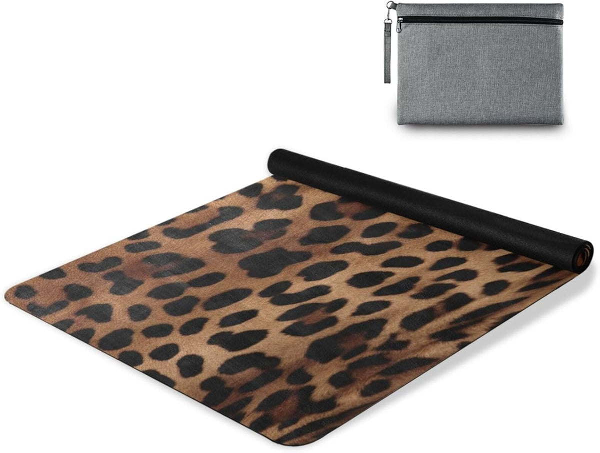 Leopard Print Yoga Mat Non Slip Natural Rubber Fitness Exercise Mat for Home Workout Gym Stretching Pilates Mats with Carrying Bag 71" x 26"