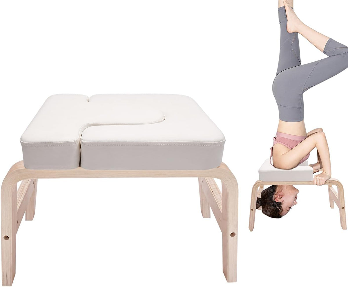 Headstand Bench ,Yoga Headstand Bench for Beginners , Feet Up Trainer Headstand Stool,Inversion Bench,Yoga Chair with Comfort Cushion ,Safe Shoulder Stand & Handstand Tool ,440lb Capacity (White)