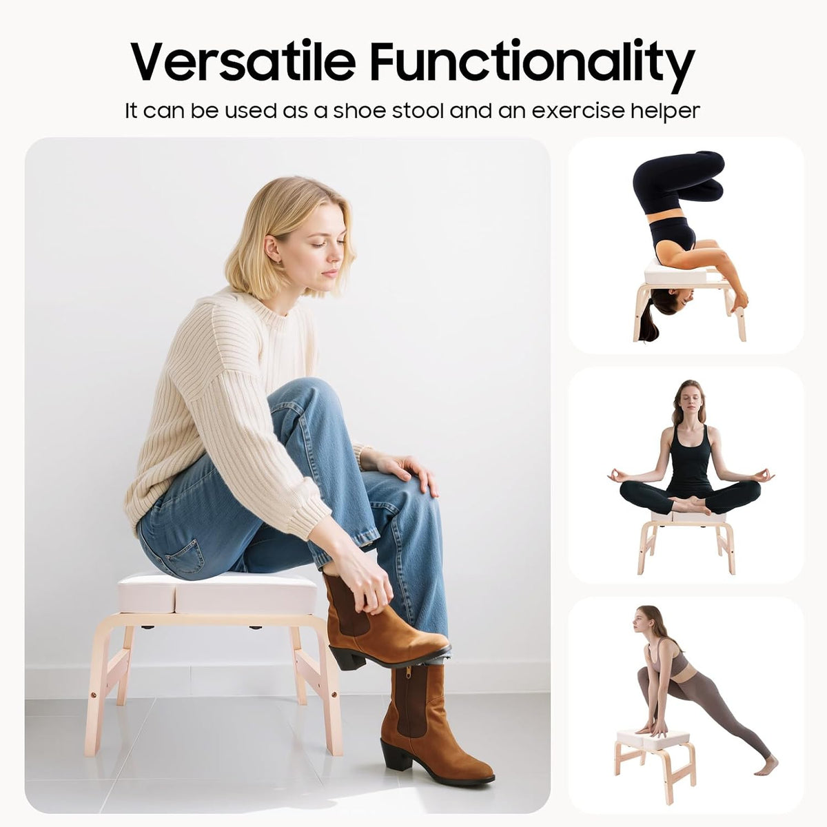 Headstand Bench ,Yoga Headstand Bench for Beginners , Feet Up Trainer Headstand Stool,Inversion Bench,Yoga Chair with Comfort Cushion ,Safe Shoulder Stand & Handstand Tool ,440lb Capacity (White)