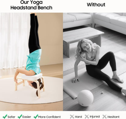 Headstand Bench ,Yoga Headstand Bench for Beginners , Feet Up Trainer Headstand Stool,Inversion Bench,Yoga Chair with Comfort Cushion ,Safe Shoulder Stand & Handstand Tool ,440lb Capacity (White)