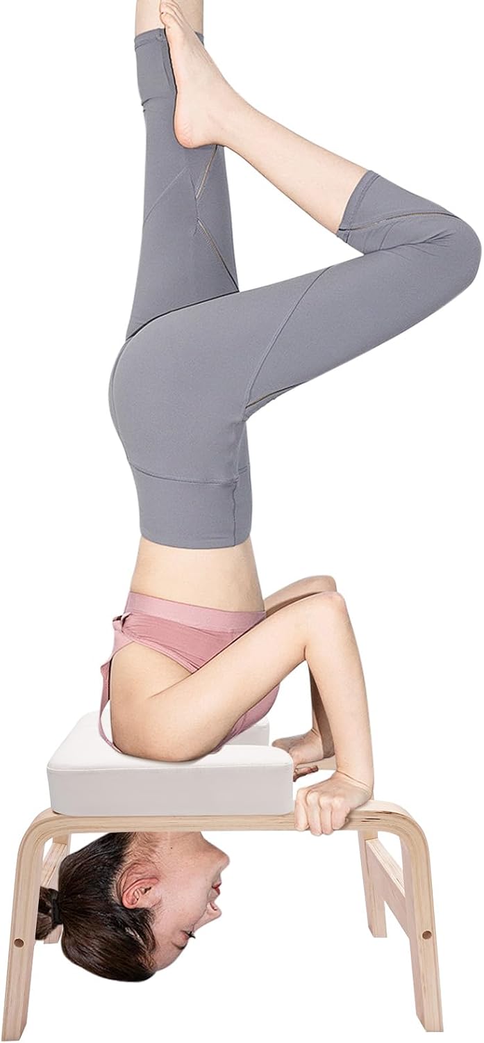Headstand Bench ,Yoga Headstand Bench for Beginners , Feet Up Trainer Headstand Stool,Inversion Bench,Yoga Chair with Comfort Cushion ,Safe Shoulder Stand & Handstand Tool ,440lb Capacity (White)