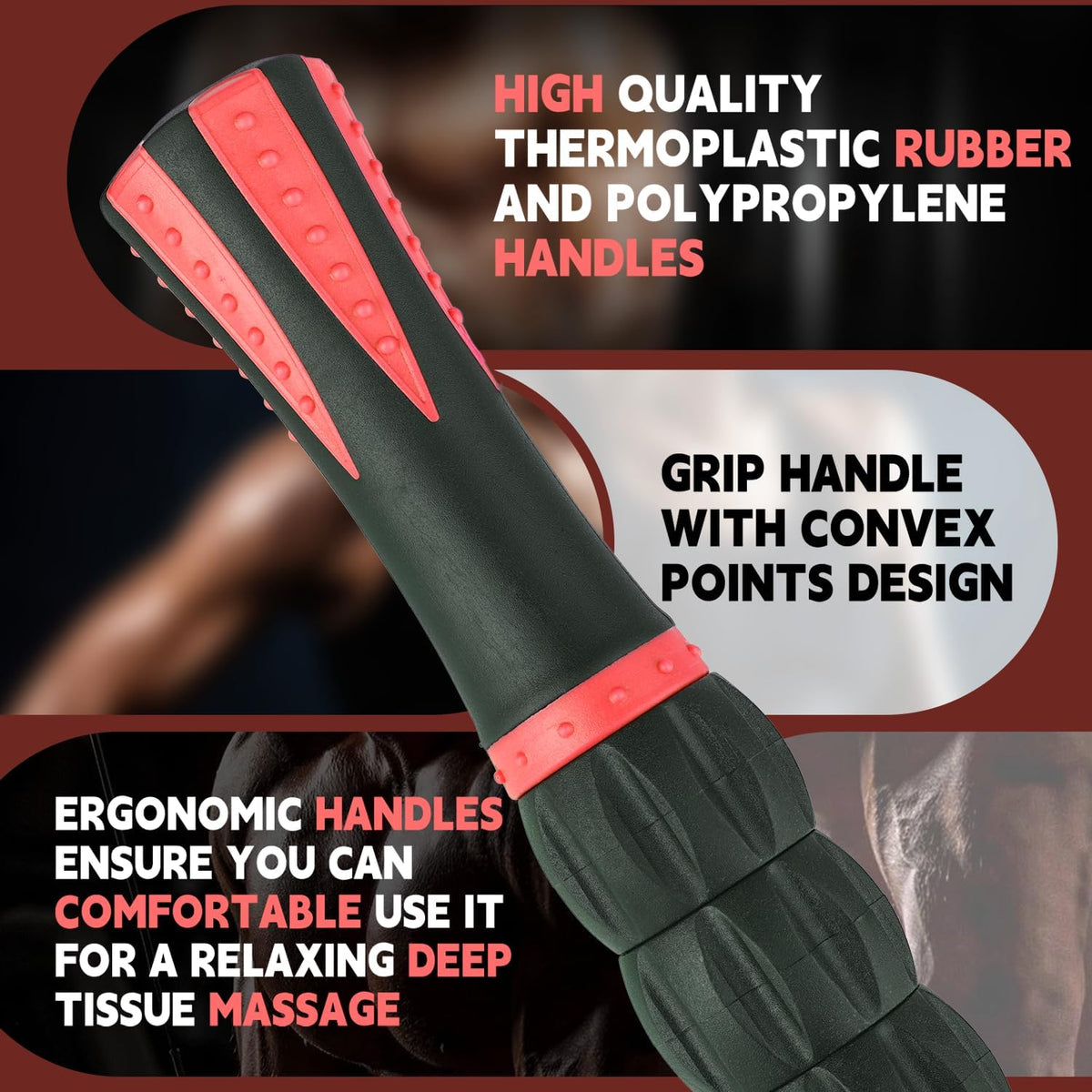 Massage Roller Stick,Muscle Roller Stick for Athletes, Liposuction Massage Roller for Lymphatic Drainage, for Relief Muscle Soreness, Trigger Points, Help Runner Legs, Back Recovery (Red & Black)