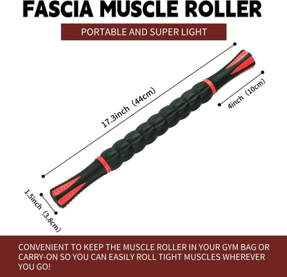 Massage Roller Stick,Muscle Roller Stick for Athletes, Liposuction Massage Roller for Lymphatic Drainage, for Relief Muscle Soreness, Trigger Points, Help Runner Legs, Back Recovery (Red & Black)