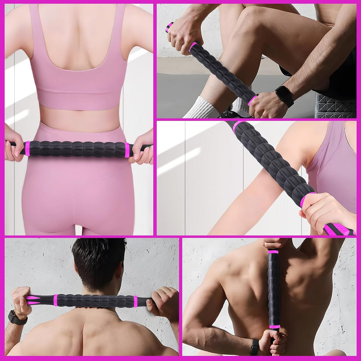 Massage Roller Stick,Muscle Roller Stick for Athletes, Liposuction Massage Roller for Lymphatic Drainage, for Relief Muscle Soreness, Trigger Points, Help Runner Legs, Back Recovery (Red & Black)