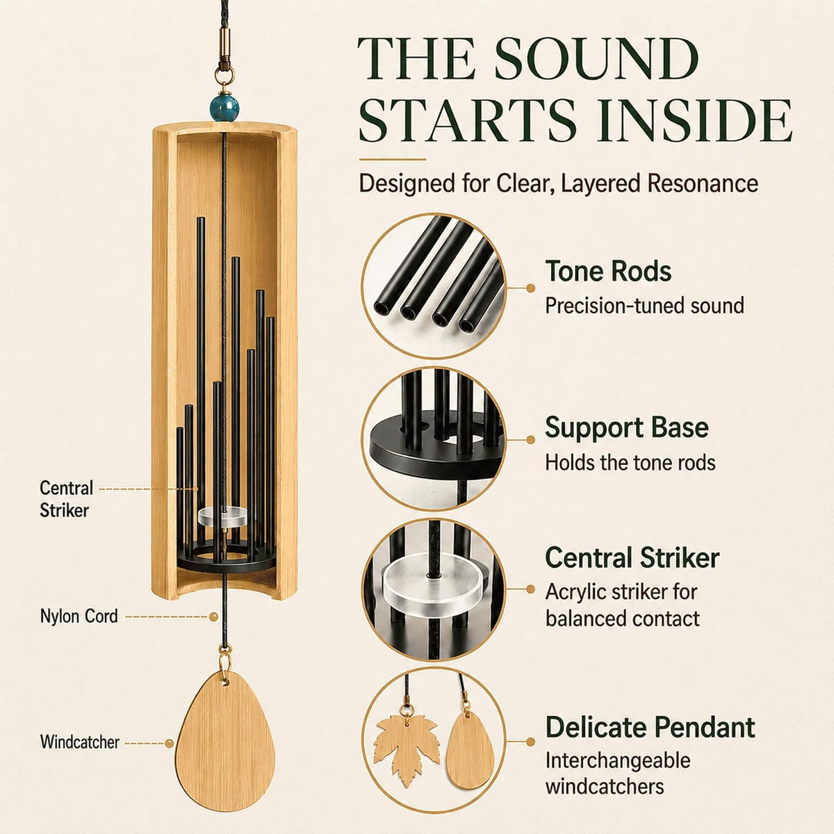 Bamboo Wind Chime-432Hz Tuned for Alpha Wave Relaxation, Focus & Meditation