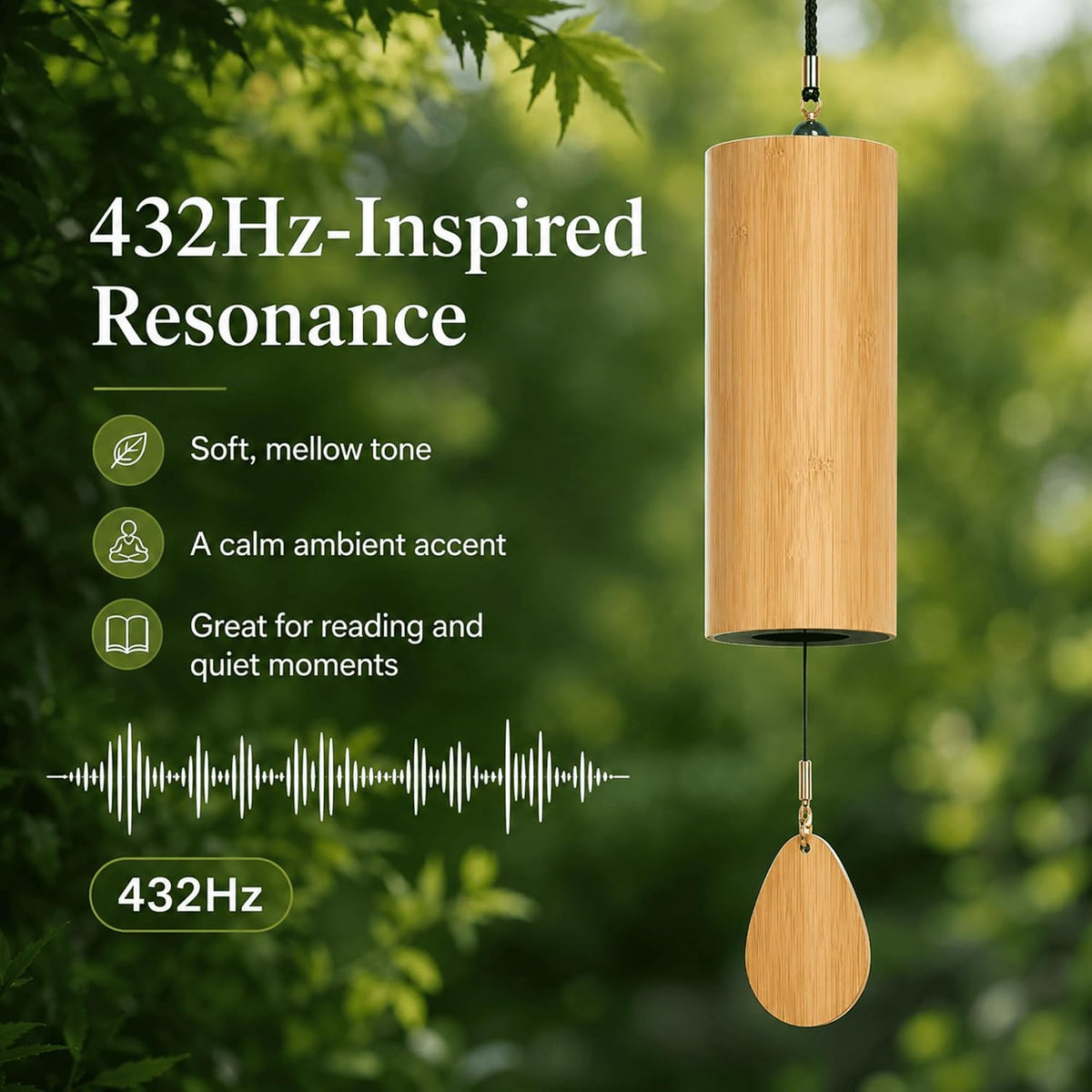 Bamboo Wind Chime-432Hz Tuned for Alpha Wave Relaxation, Focus & Meditation