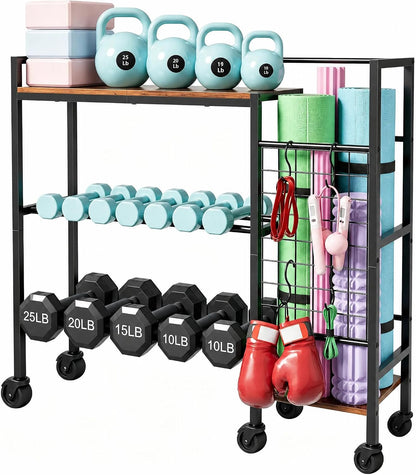 Dumbbell Rack, Home Gym Weight Rack Storage, Adjustable Dumbbell Stand Organizer with Wheels, Holds Dumbbells, Kettlebells, Yoga Mats