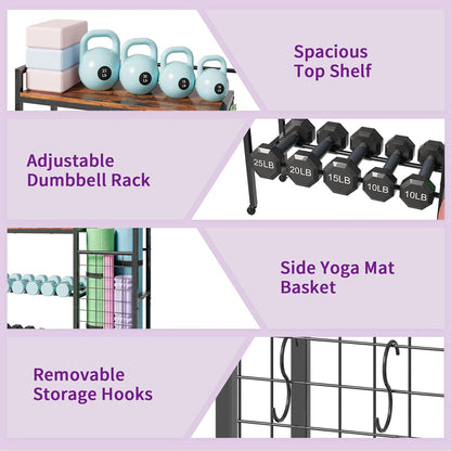 Dumbbell Rack, Home Gym Weight Rack Storage, Adjustable Dumbbell Stand Organizer with Wheels, Holds Dumbbells, Kettlebells, Yoga Mats
