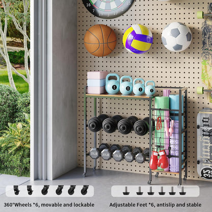Dumbbell Rack, Home Gym Weight Rack Storage, Adjustable Dumbbell Stand Organizer with Wheels, Holds Dumbbells, Kettlebells, Yoga Mats