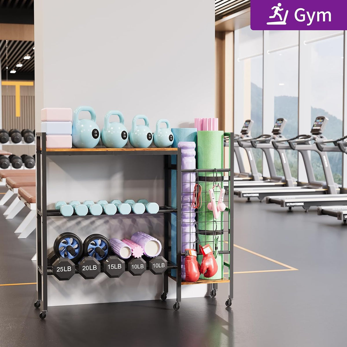 Dumbbell Rack, Home Gym Weight Rack Storage, Adjustable Dumbbell Stand Organizer with Wheels, Holds Dumbbells, Kettlebells, Yoga Mats