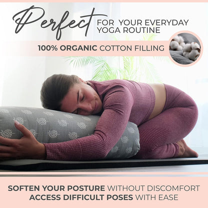 Yoga Bolster - Made with 100% Cotton, Yoga Pillow Set Includes Extra Washable Cover and Carry Bag