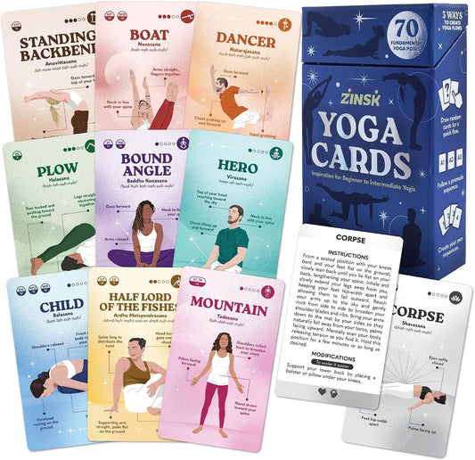 70 Yoga Cards - Yoga Pose Flashcards with Beginner Instructions