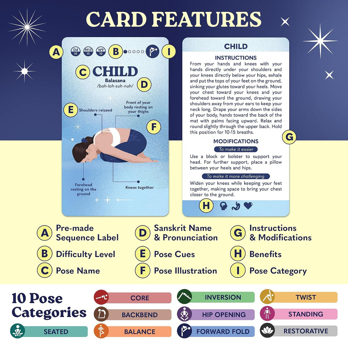 70 Yoga Cards - Yoga Pose Flashcards with Beginner Instructions