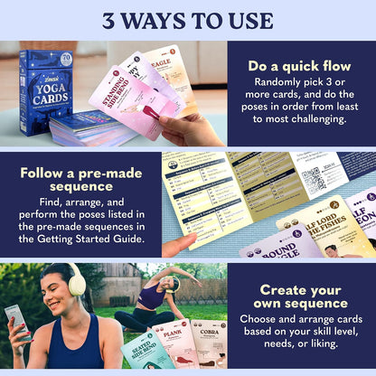 70 Yoga Cards - Yoga Pose Flashcards with Beginner Instructions