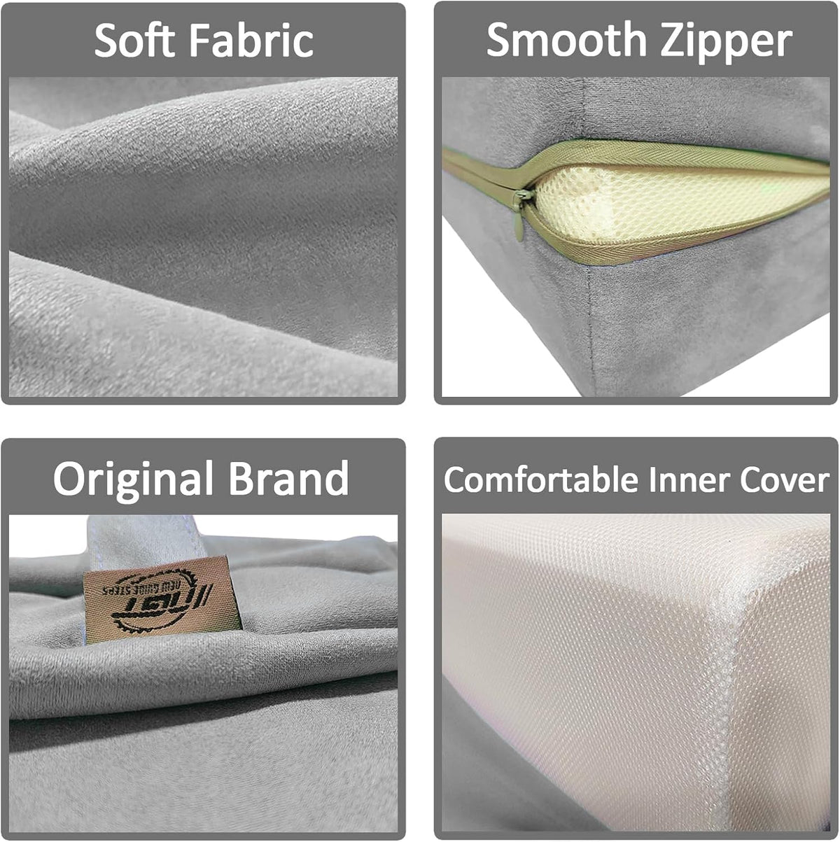 Yoga Bolster Pillow for Meditation and Support - 20"*12"*6" Rectangular Yoga Cushion Foam Wedges Washable Suede Pillowcase for Men and Women with Carry Handles. (Grey)