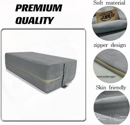 Yoga Bolster Pillow for Meditation and Support - 20"*12"*6" Rectangular Yoga Cushion Foam Wedges Washable Suede Pillowcase for Men and Women with Carry Handles. (Grey)