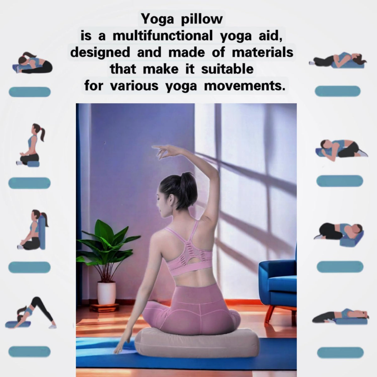 Yoga Bolster Pillow for Meditation and Support - 20"*12"*6" Rectangular Yoga Cushion Foam Wedges Washable Suede Pillowcase for Men and Women with Carry Handles. (Grey)