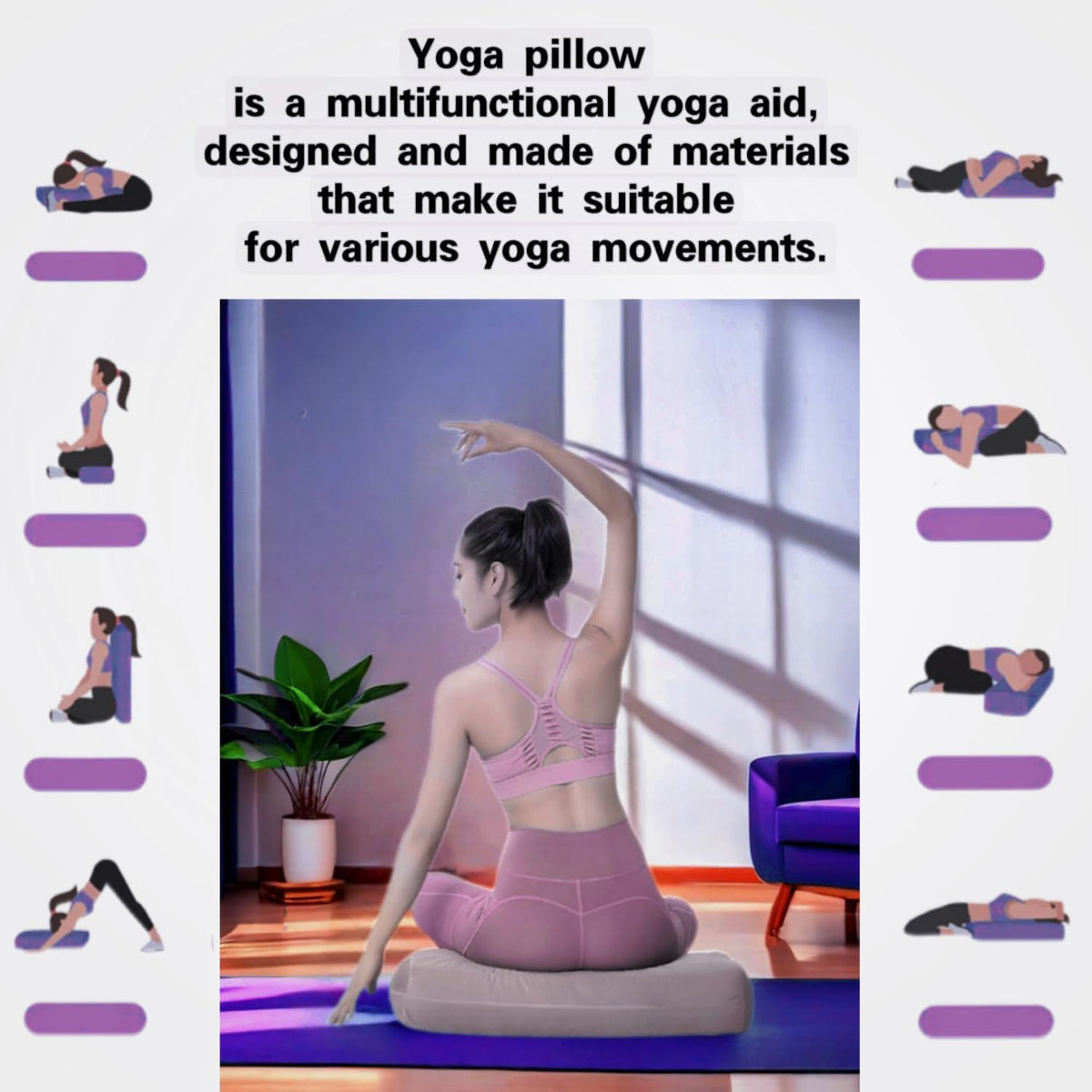 Yoga Bolster Pillow for Meditation and Support - 20"*12"*6" Rectangular Yoga Cushion Foam Wedges Washable Suede Pillowcase for Men and Women with Carry Handles. (Grey)