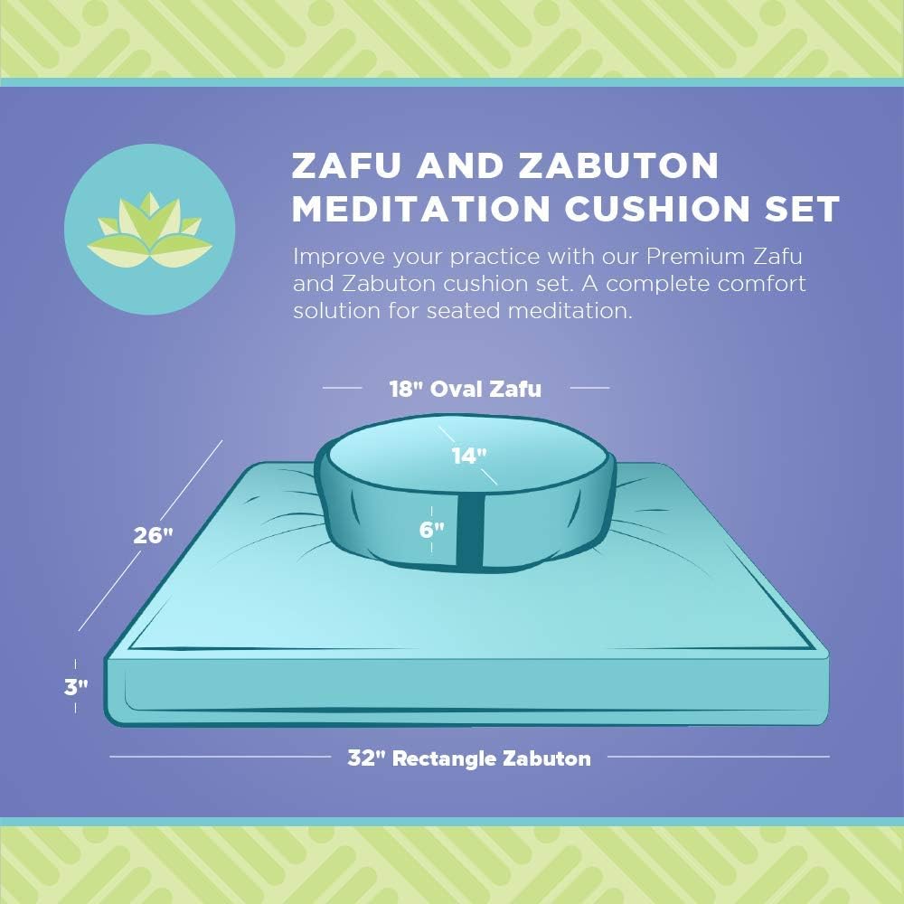Meditation Cushion Mat Set HEMP - Large Oval Zafu Floor Pillow Organic Buckwheat Pillow + Cotton Filled HEMP Zabuton Prayer Pad - Meditation Pillow Yoga Knee Pad Made in USA - 18" Oval, NATURAL Hemp