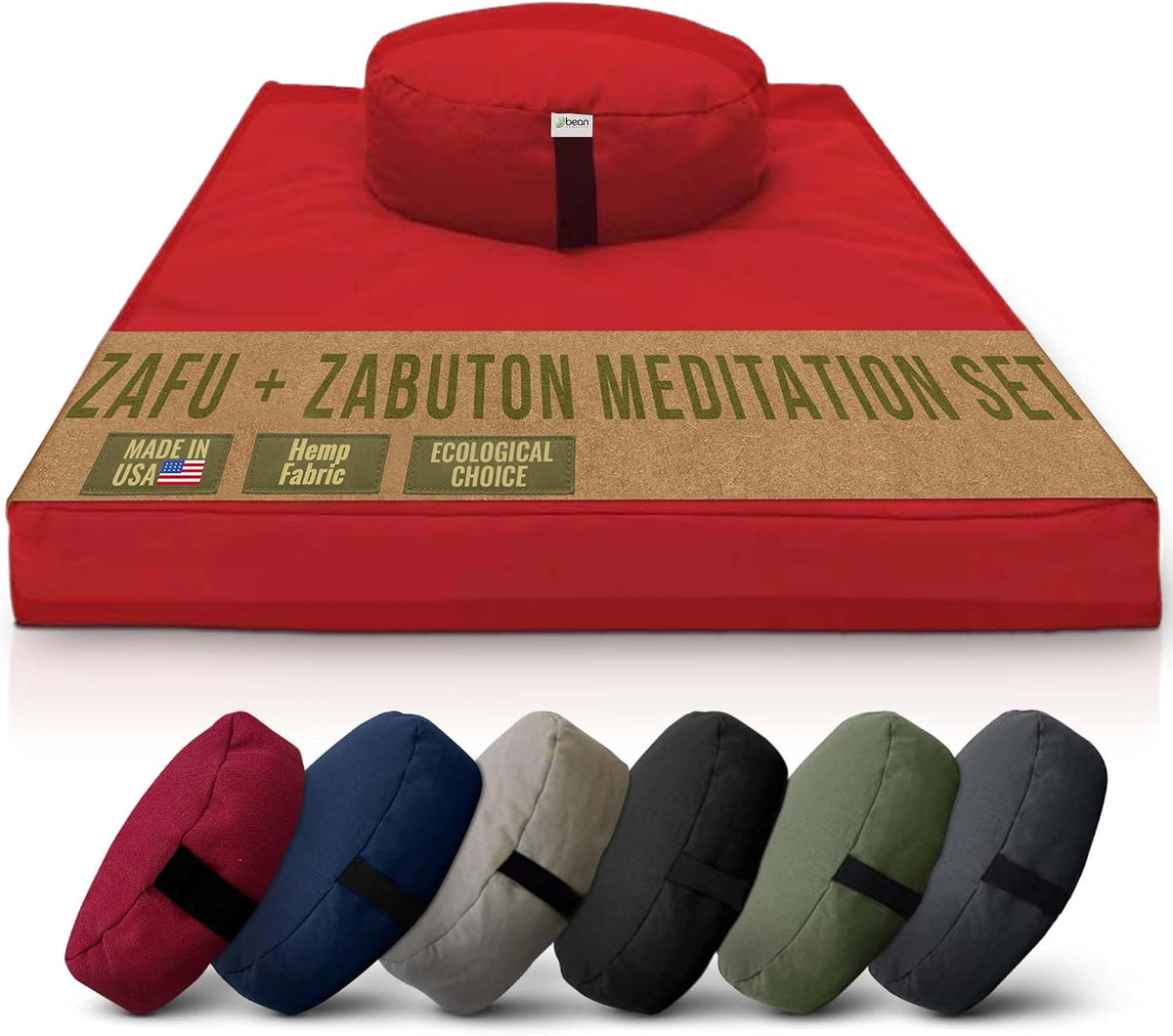 Meditation Cushion Mat Set HEMP - Large Oval Zafu Floor Pillow Organic Buckwheat Pillow + Cotton Filled HEMP Zabuton Prayer Pad - Meditation Pillow Yoga Knee Pad Made in USA - 18" Oval, NATURAL Hemp