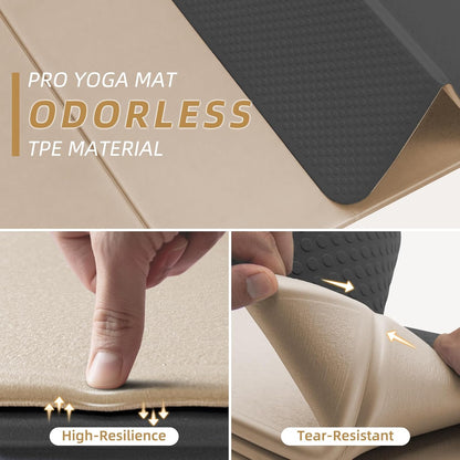 Foldable Yoga Mat, 75x26x0.4 Inch, TPE, Extra Thick, Extra Long | Non-Slip Grip, Easy Carry&Storage, Comfort Cushion, SGS Safe, Suitable for Yoga, Pilates, Home Exercise&Outdoor Travel