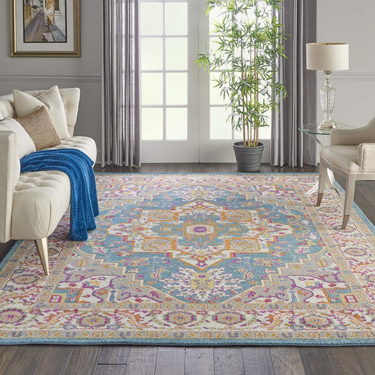 Passion Teal Multicolor 9' x 12' Area Rug - Easy Clean, Non Shedding, Bed Room, Living Room, Dining Room, Kitchen (9' x 12')