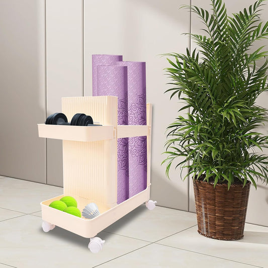 Home Gym Storage,2 Tiers Workout Equipment Organizer with Wheels Workout Equipment Storage Organizer Yoga Mat Storage Racks Home Gym Storage Rack for Yoga Mats, Foam Roller, Dumbbells