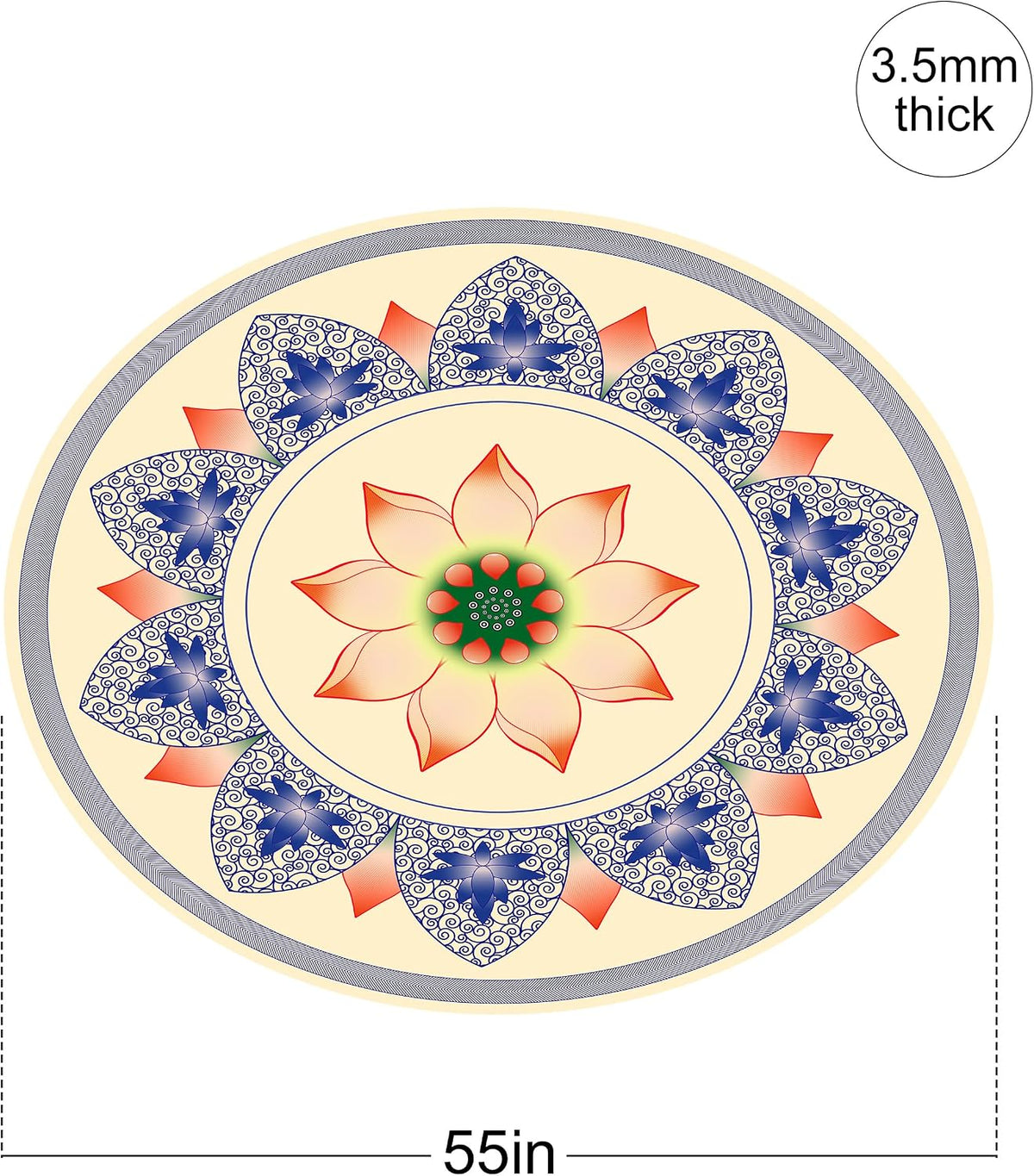 nuveti Large Meditation Mat Non Slip Round Yoga Mat Natural Rubber with Sueded Surface Exercise Mat Perfect for Meditating, Stretching, Yoga（140CM X 3.5MM Thick)