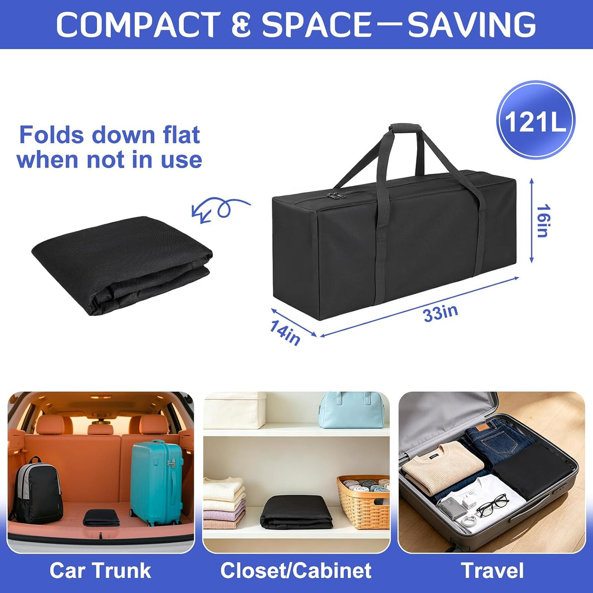 45in Large Travel Duffel Bag, 600D Water Resistant Foldable, 115L