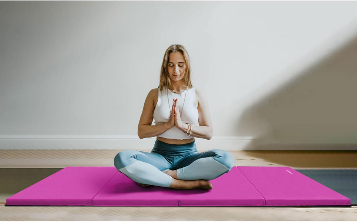 BalanceFrom 6x4 Feet 4-Panel Folding Gymnastics Mat – 2-Inch Thick Pad with Vinyl Surface and Carrying Handles for Tumbling, Yoga, Pilates, Home Workouts, and Martial Arts