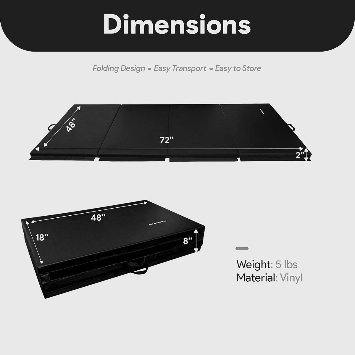 BalanceFrom 6x4 Feet 4-Panel Folding Gymnastics Mat – 2-Inch Thick Pad with Vinyl Surface and Carrying Handles for Tumbling, Yoga, Pilates, Home Workouts, and Martial Arts