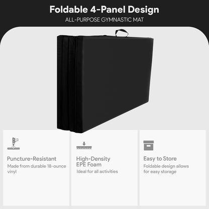 BalanceFrom 6x4 Feet 4-Panel Folding Gymnastics Mat – 2-Inch Thick Pad with Vinyl Surface and Carrying Handles for Tumbling, Yoga, Pilates, Home Workouts, and Martial Arts