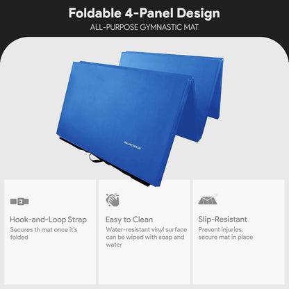 BalanceFrom 6x4 Feet 4-Panel Folding Gymnastics Mat – 2-Inch Thick Pad with Vinyl Surface and Carrying Handles for Tumbling, Yoga, Pilates, Home Workouts, and Martial Arts