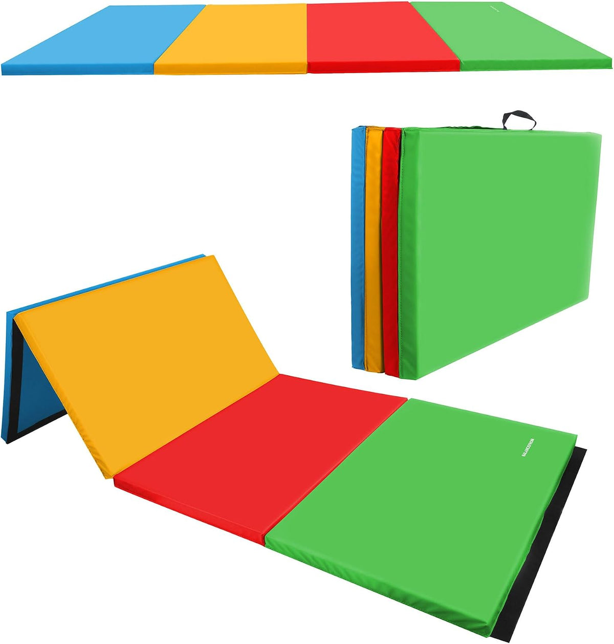 BalanceFrom 6x4 Feet 4-Panel Folding Gymnastics Mat – 2-Inch Thick Pad with Vinyl Surface and Carrying Handles for Tumbling, Yoga, Pilates, Home Workouts, and Martial Arts